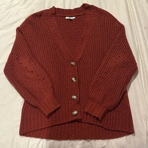 American Eagle Cozy Knit Button-Up Sweater Cardigan in Rust